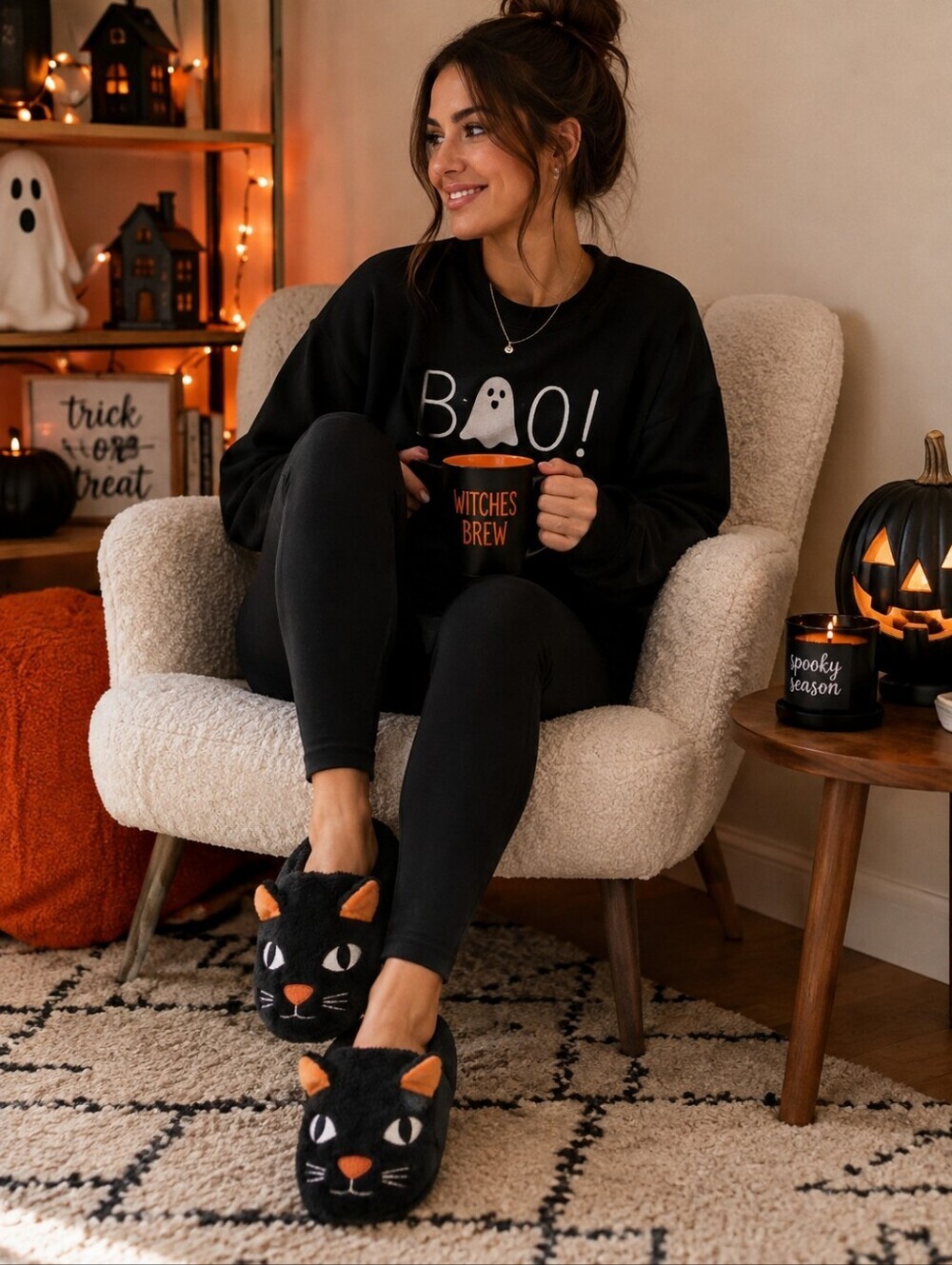 Halloween Black Cat Dearfoams Slippers New Women's 9-10 Indoor/Outdoor